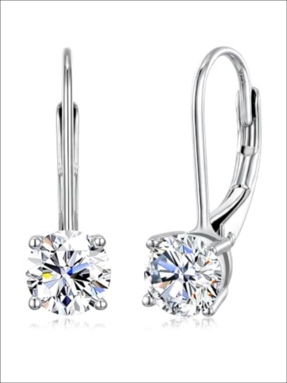 Moissanite Dangle Earrings Sterling Silver 18K White Gold Plated Leverback